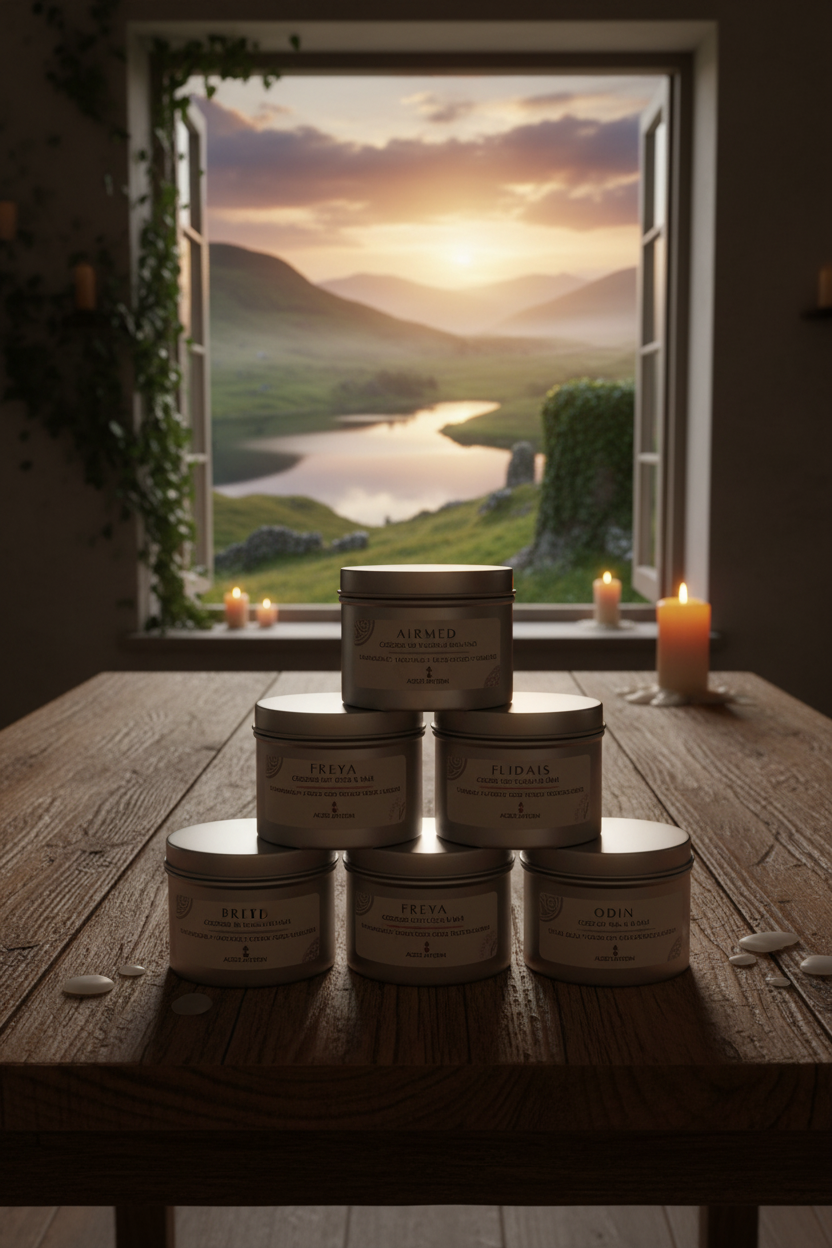 Aged Lantern Candles - Celtic Window Scene
